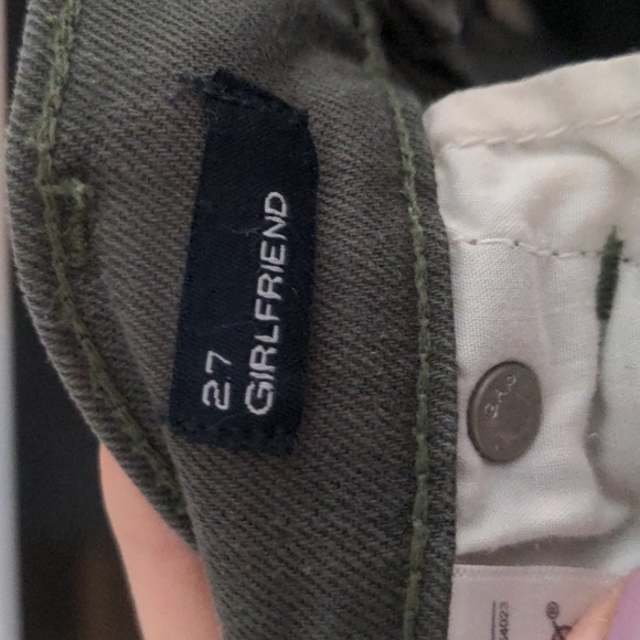 Gap Women's 4/27 Girlfriend Jeans Olive Green Distressed Stretch Denim - Picture 8 of 9